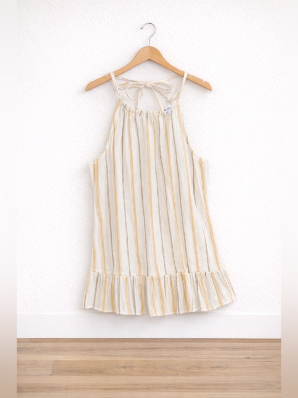 Cute White Striped Halter Top Flowy Sleeveless Summer Blouse Size S